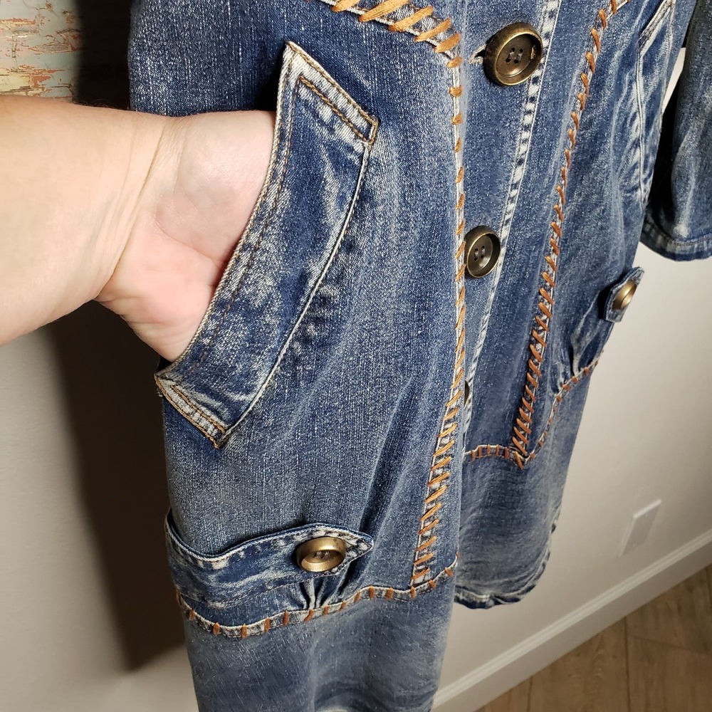 Seandara Vintage Denim medium wash with pockets long jacket size medium - Picture 8 of 12
